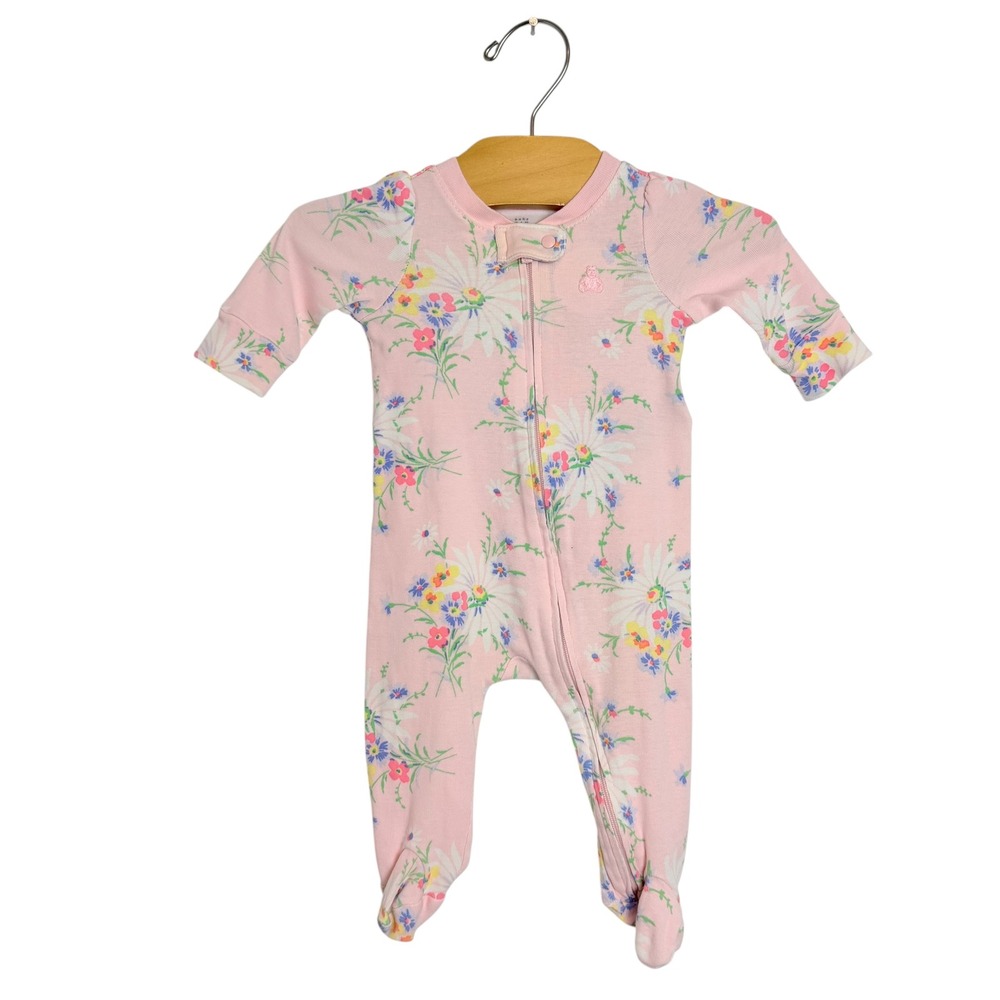 Baby Gap Pink Floral Daisy Footed Sleeper One Piece Zip Up Pajamas 0-3 Months